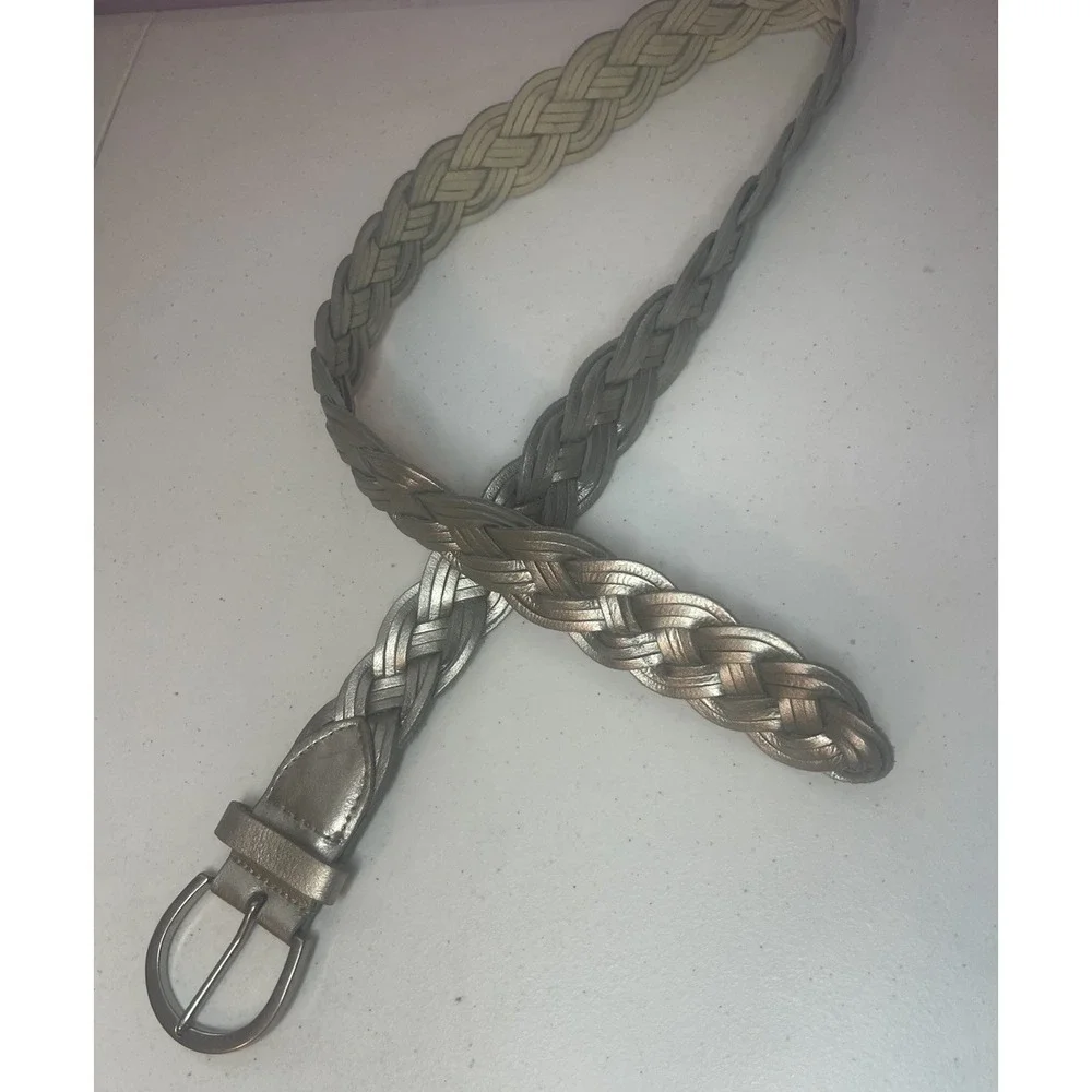 Vintage Silver Metallic Braided Belt Medium Large